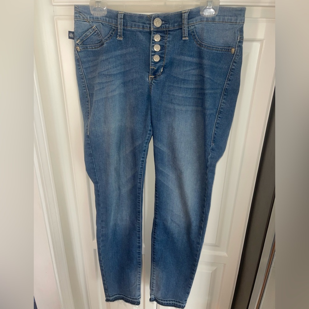Rock and Republic Kashmiere‎ Button Fly Jeans Womens Size 12 Medium Wash Raw Hem